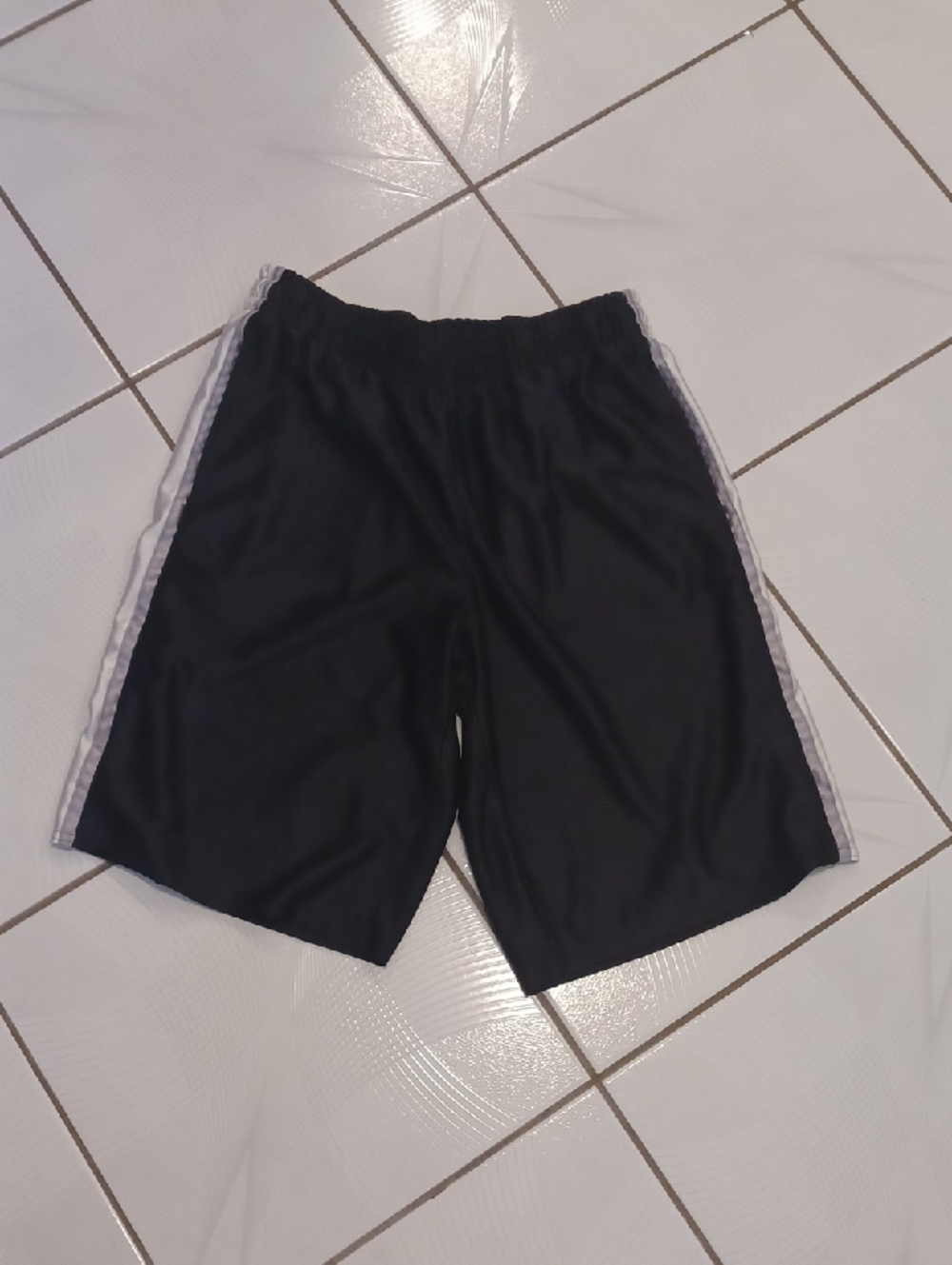 4/$40 Black Athletic Shorts with Silver & Gray Side Stripes
